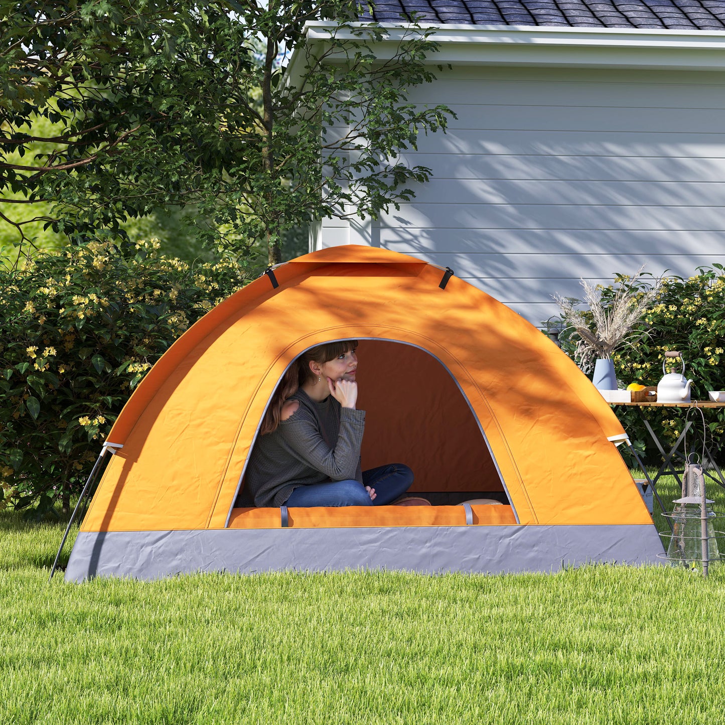 Camping Tent for 2 Person Dome Tent w/ Storage Pocket Orange