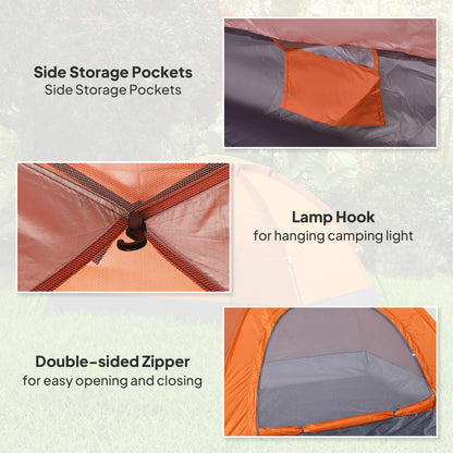 Camping Tent for 2 Person Dome Tent w/ Storage Pocket Orange