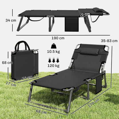 Folding Sun Loungers Set of 2, Oversized Camping Bed, Dark Grey