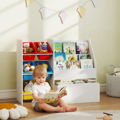 Toy Storage Unit, Childrens Bookcase with 6 Bins, Multicoloured