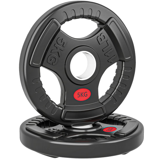 2 x 5kg Olympic Weight Plates, Weight Plate Discs with Tri-Grips