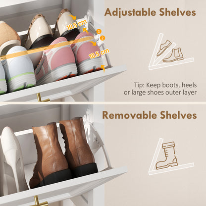 Shoe Cabinet with 2 Flip Drawers, Narrow Shoe Storage Cabinet, White