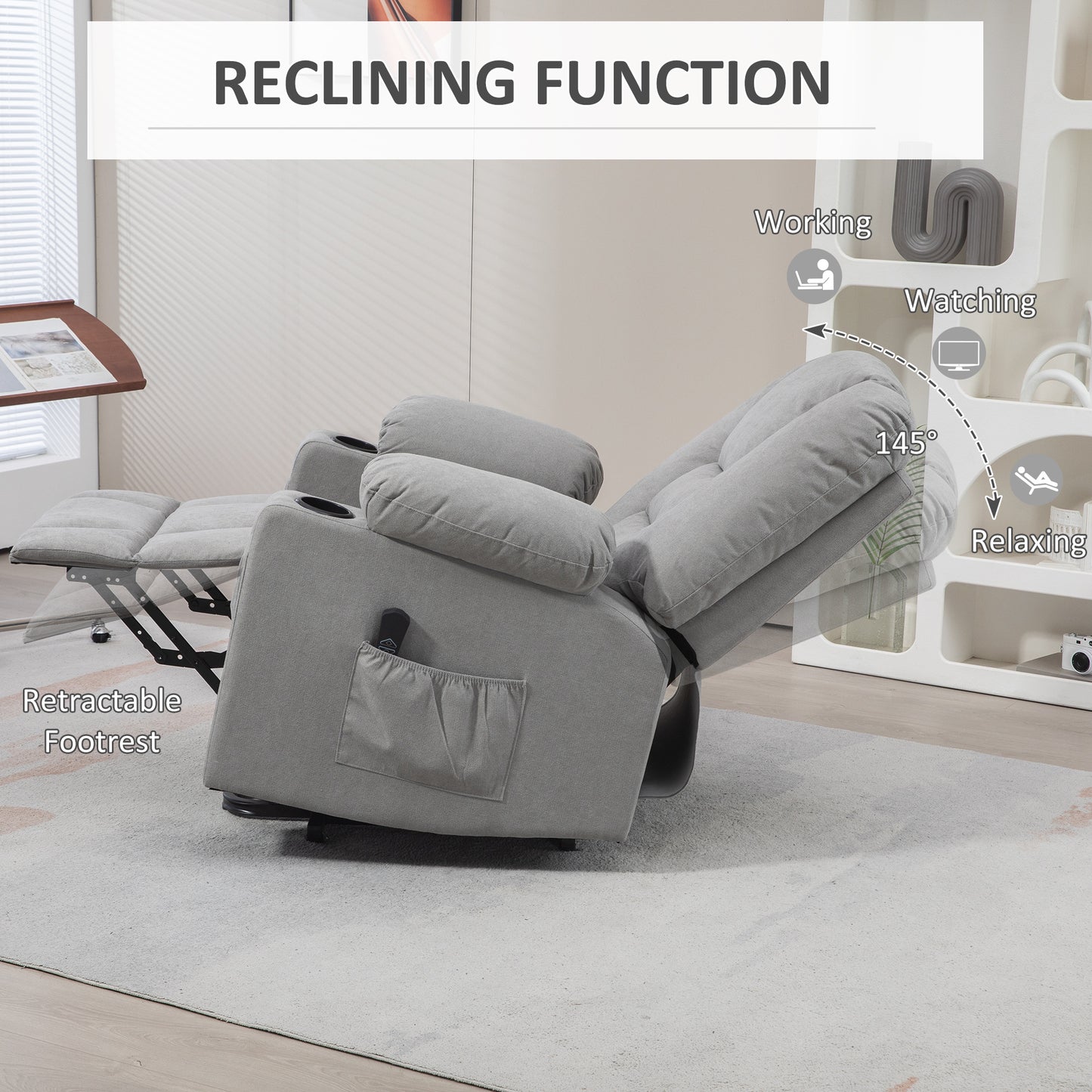 Riser and Recliner Chair w/ Remote, Lift Chair for Elderly, Light Grey