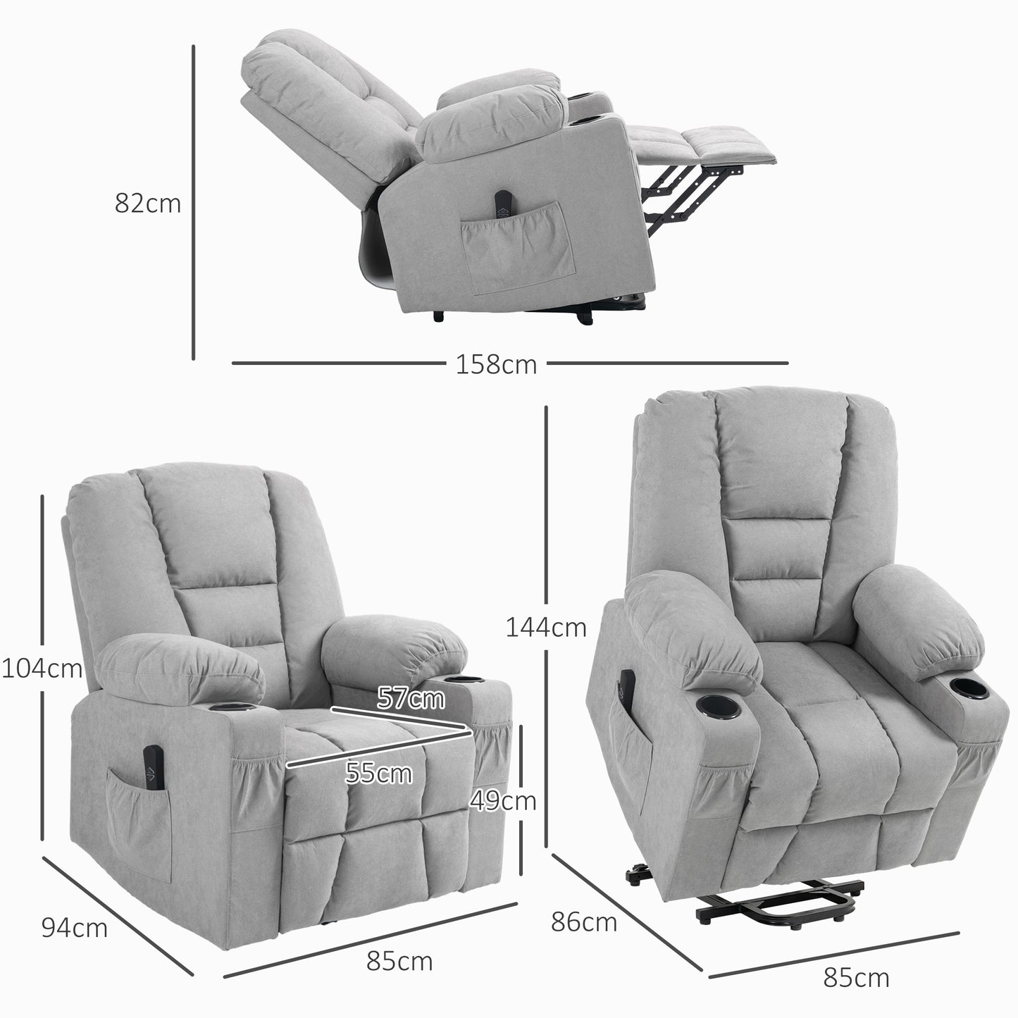 Riser and Recliner Chair w/ Remote, Lift Chair for Elderly, Light Grey