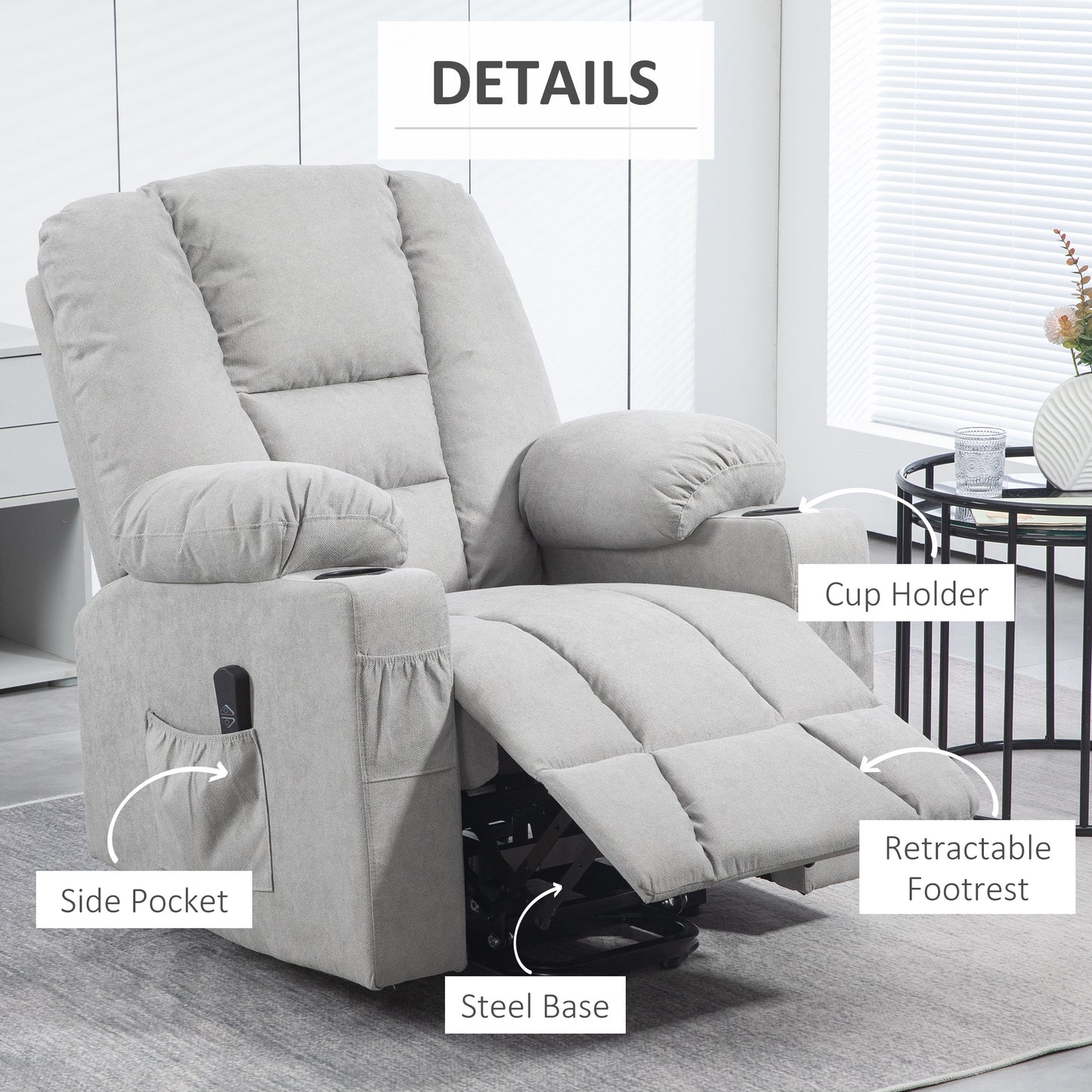 Riser and Recliner Chair w/ Remote, Lift Chair for Elderly, Light Grey