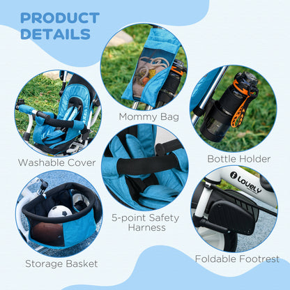 4 in 1 Kids Trike, Stroller with Parent Handle, Blue