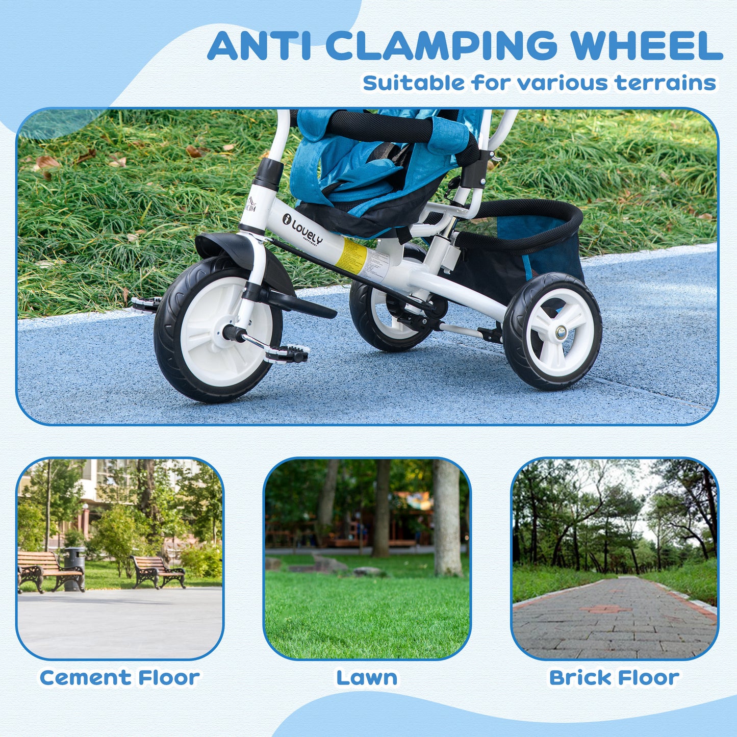 4 in 1 Kids Trike, Stroller with Parent Handle, Blue