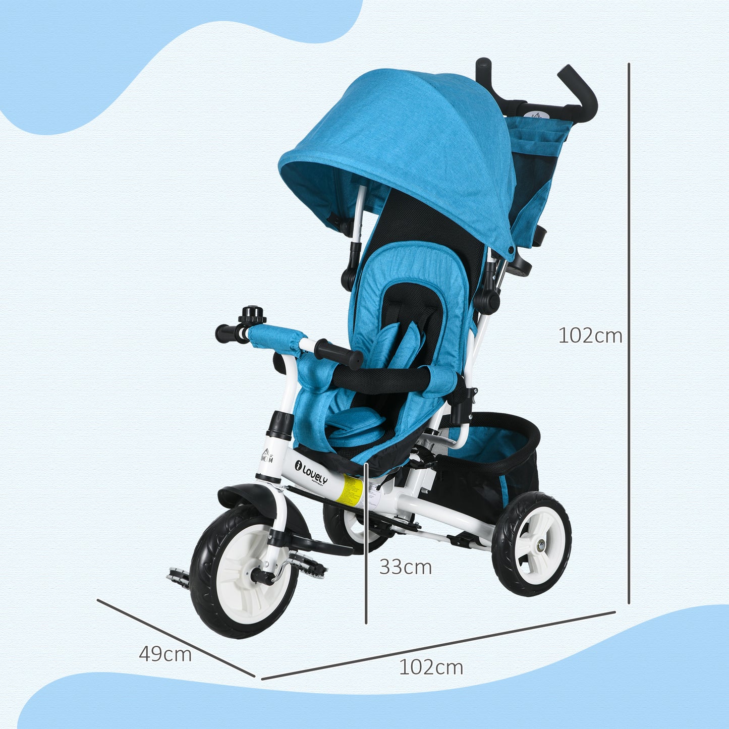 4 in 1 Kids Trike, Stroller with Parent Handle, Blue