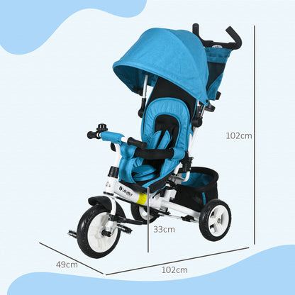 4 in 1 Kids Trike, Stroller with Parent Handle, Blue