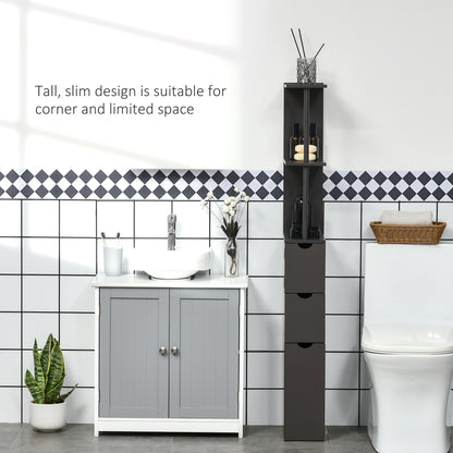 Tall Bathroom Storage Cabinet with Shelf and Drawers, Brown
