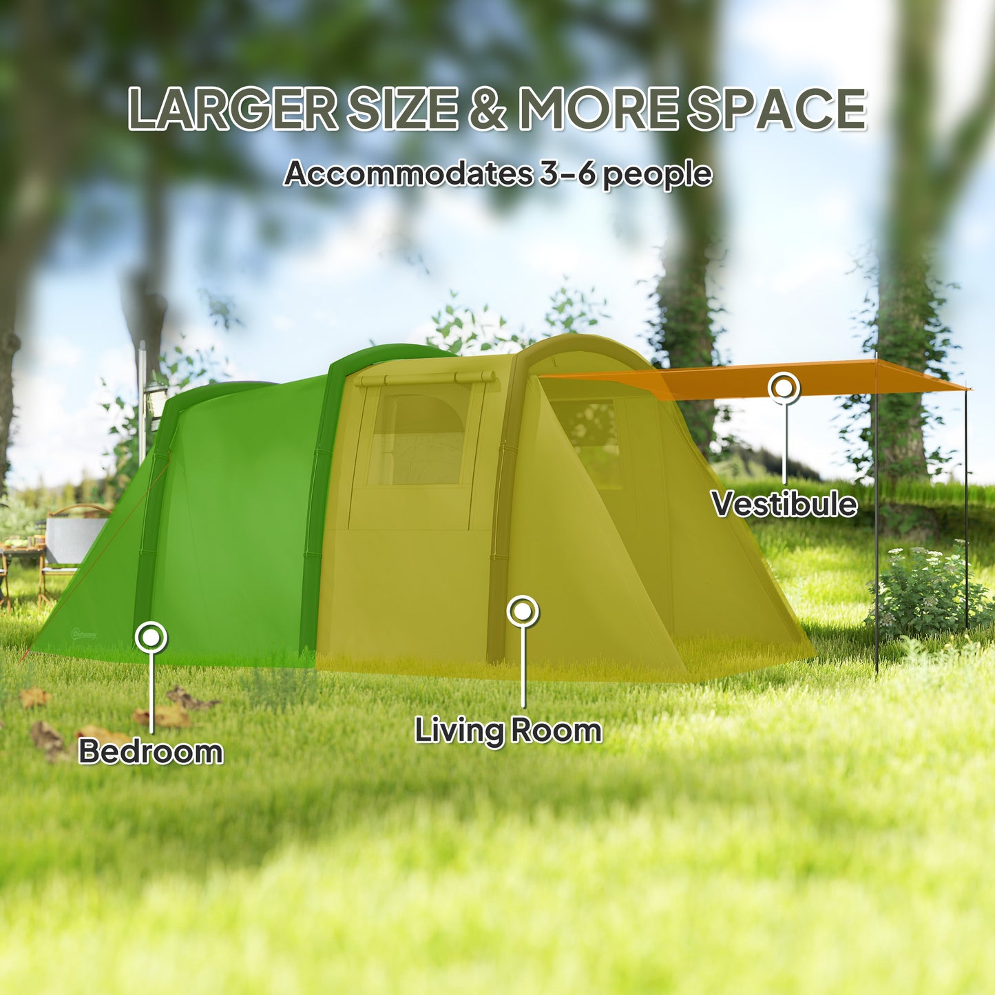Inflatable 3-4 Man Tunnel Tent w/ Pump, Living Area, Olive Green