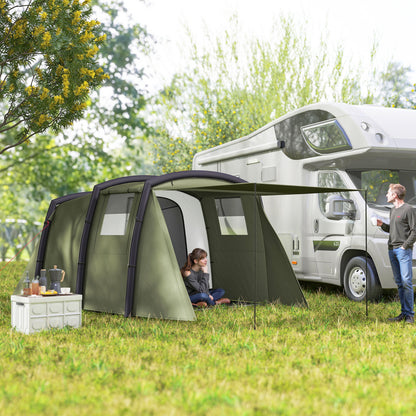Inflatable 3-4 Man Tunnel Tent w/ Pump, Living Area, Olive Green