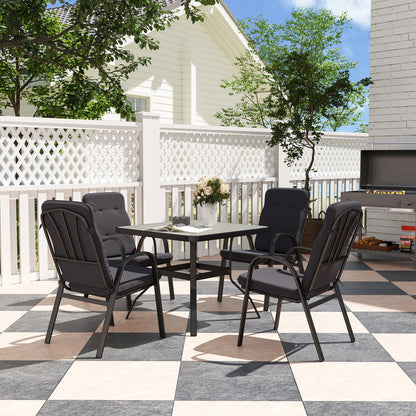 Garden Dining Set, Glass Table w/ Umbrella Hole Black