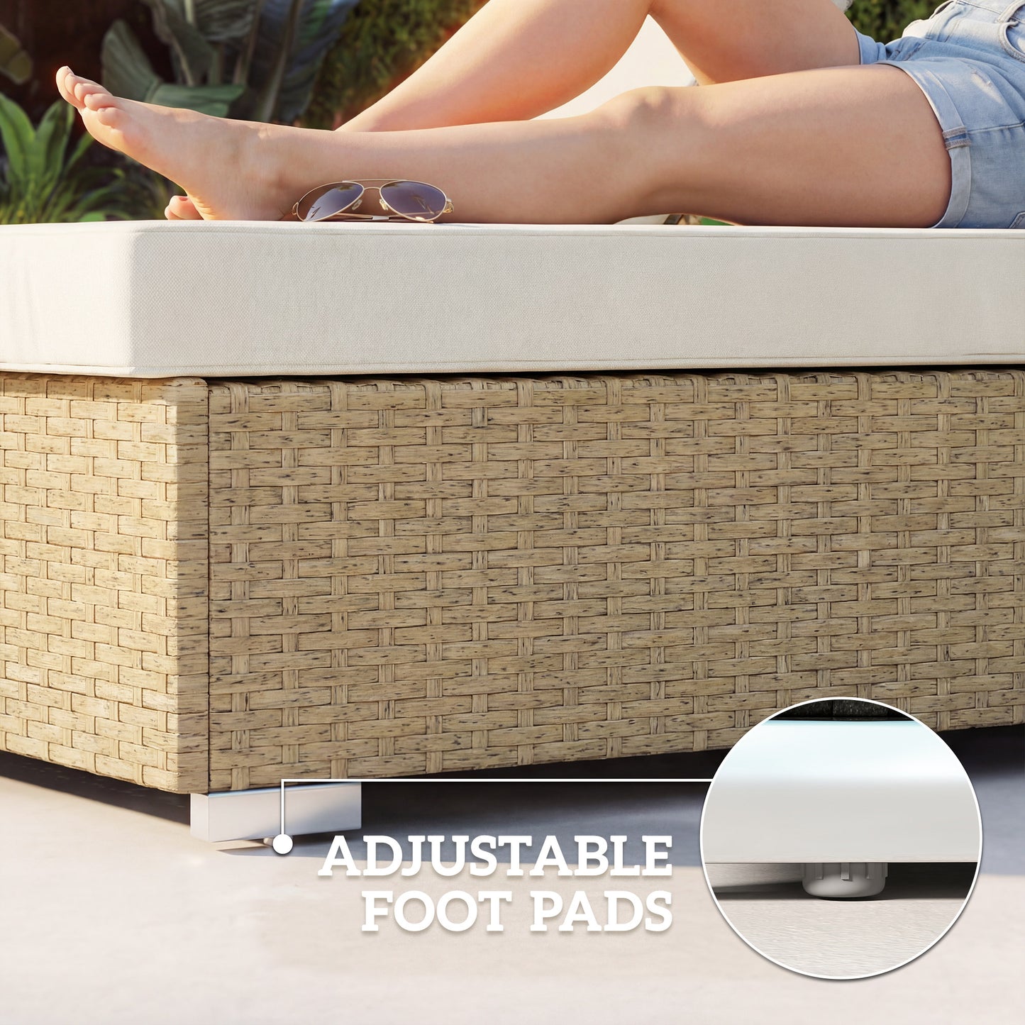 Rattan Sun Loungers Set of 2 with Side Table, Beige
