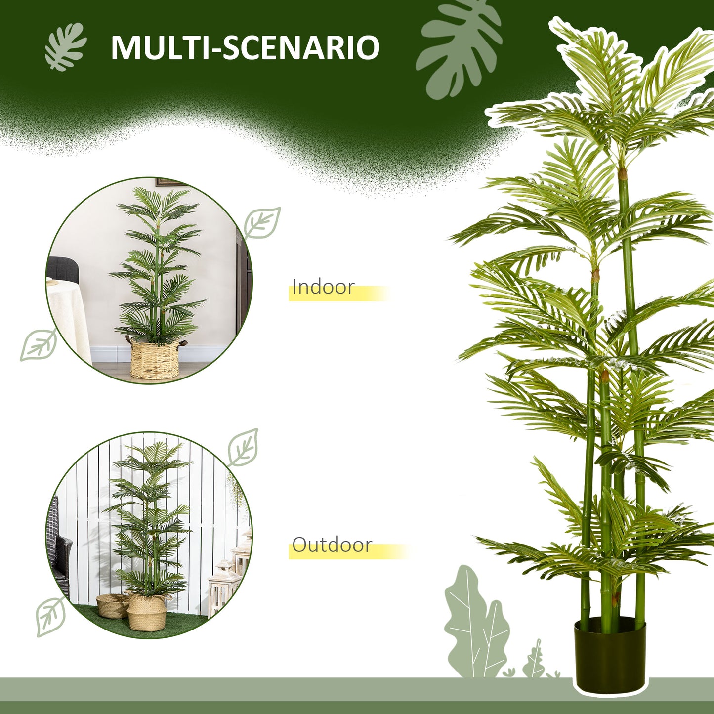 Artificial Plant Tropical Palm in Pot, Fake Plants for Home Indoor Outdoor Decor, 15x15x140cm