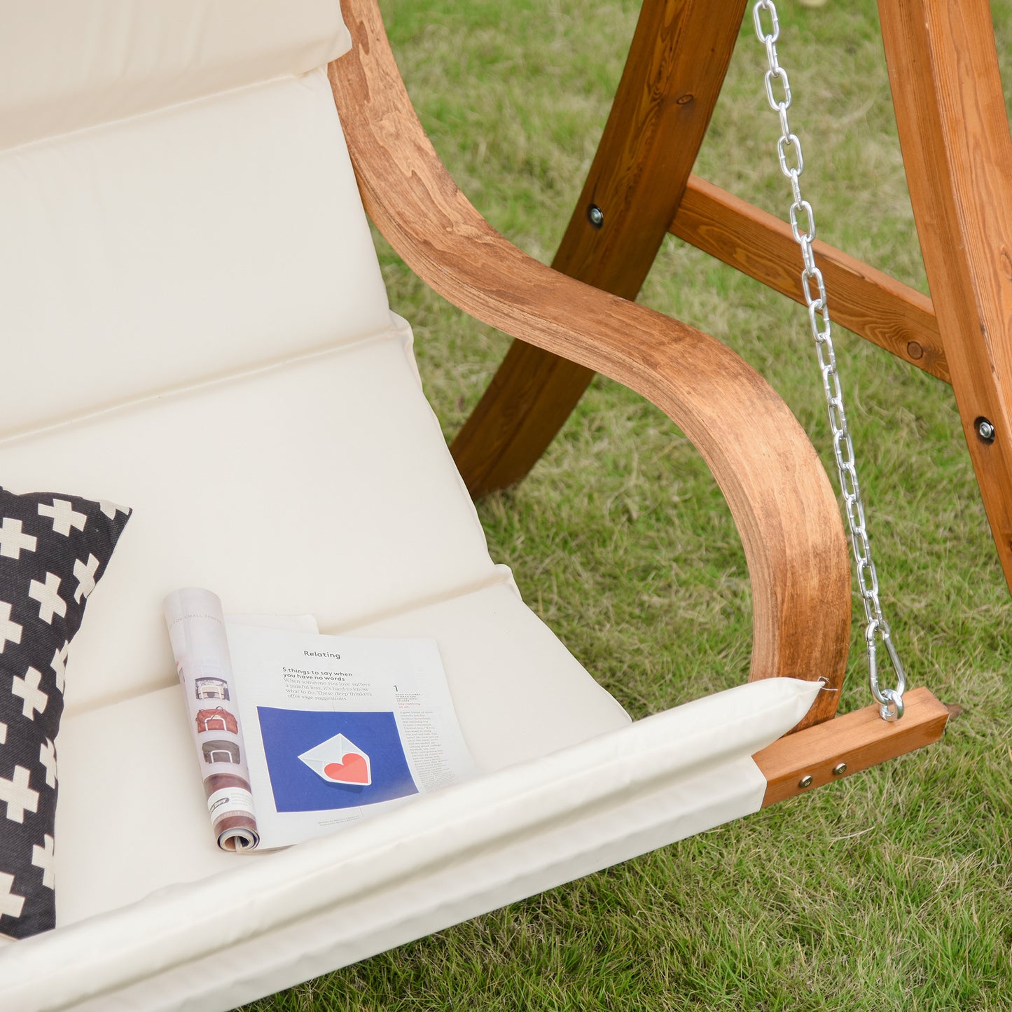 Wooden Porch A-Frame Swing Chair w/ Canopy and Cushion for Patio Garden