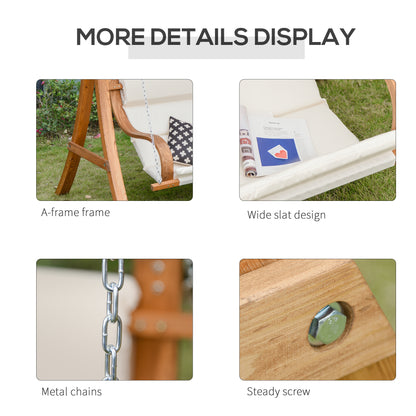Wooden Porch A-Frame Swing Chair w/ Canopy and Cushion for Patio Garden