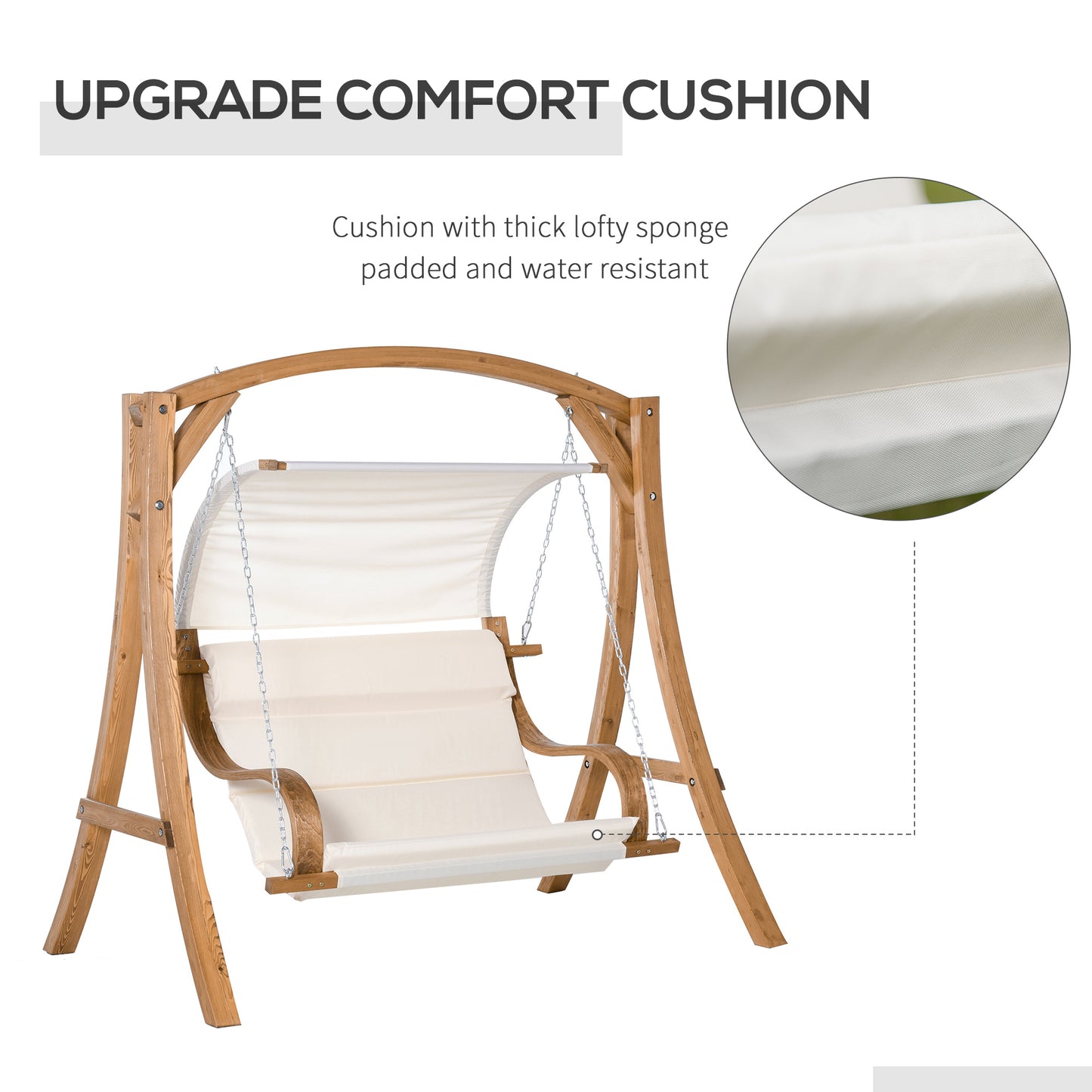 Wooden Porch A-Frame Swing Chair w/ Canopy and Cushion for Patio Garden