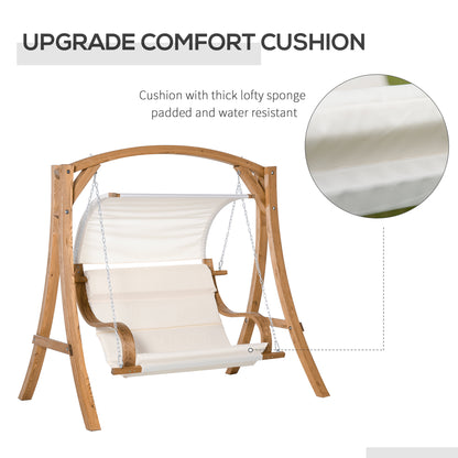 Wooden Porch A-Frame Swing Chair w/ Canopy and Cushion for Patio Garden