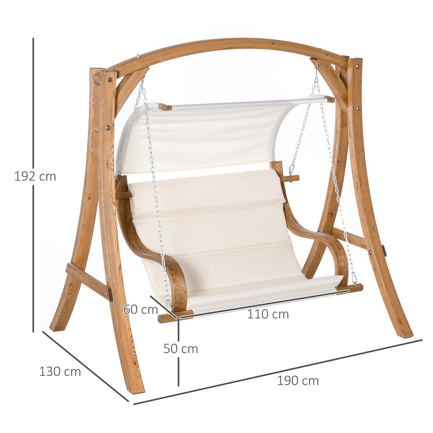 Wooden Porch A-Frame Swing Chair w/ Canopy and Cushion for Patio Garden