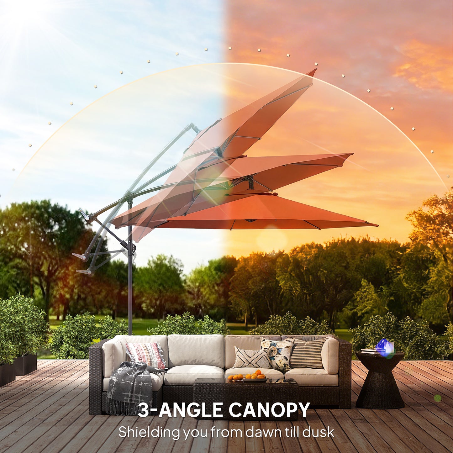 3(m) Garden Banana Parasol Cantilever Umbrella w/ Base, Orange