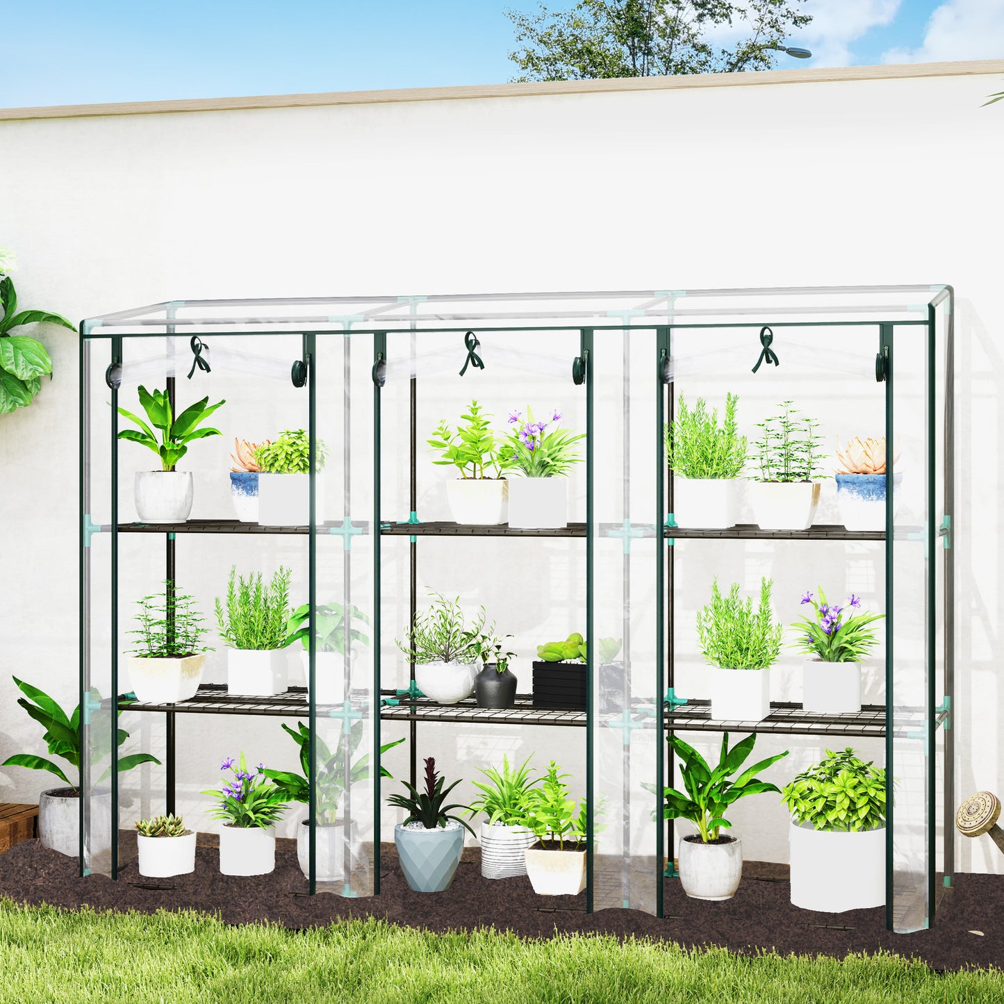 3 Tier Lean-to Mini Greenhouse with Plastic Cover, Clear