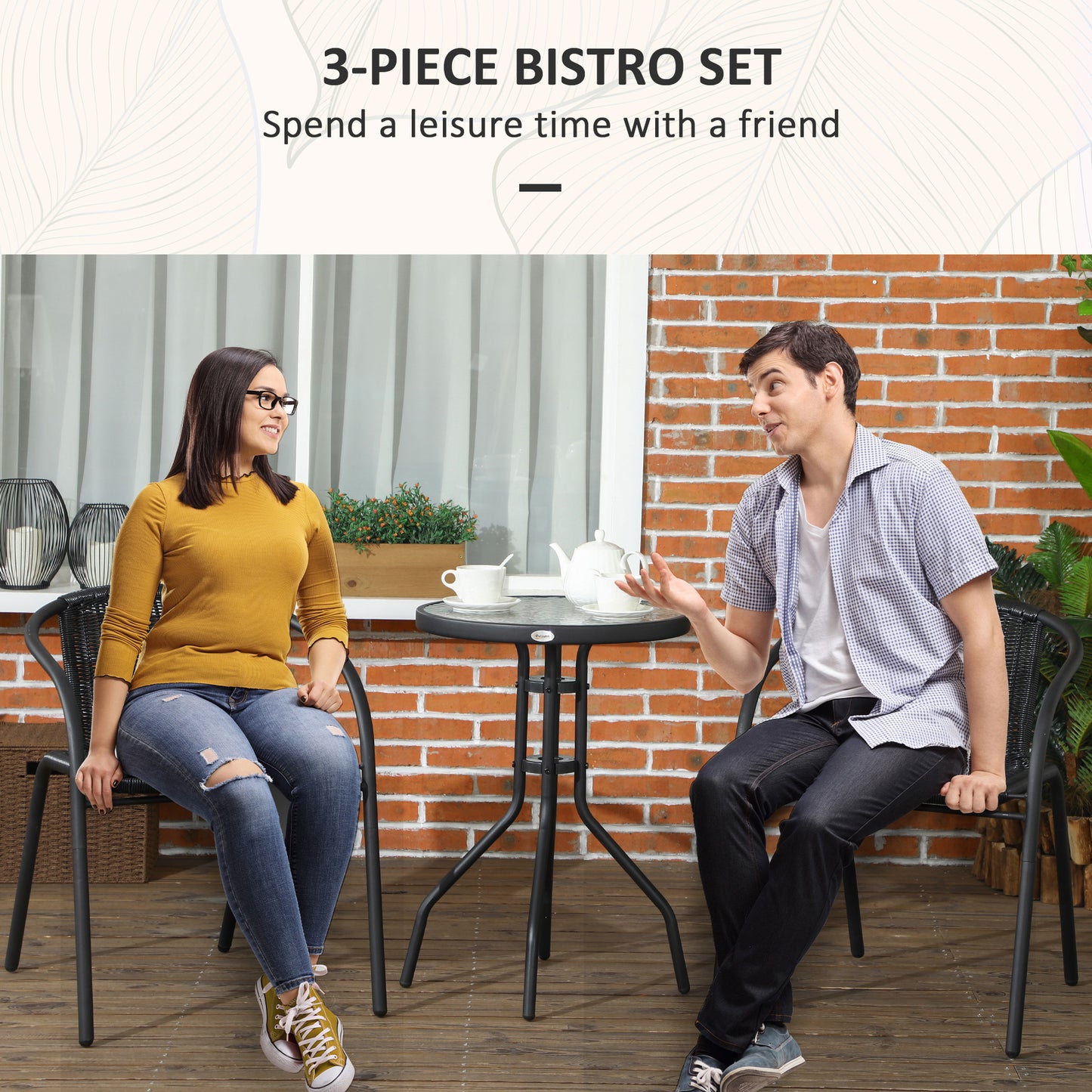 3 Pieces Garden Furniture Set with 2 Stackable Chairs, Black
