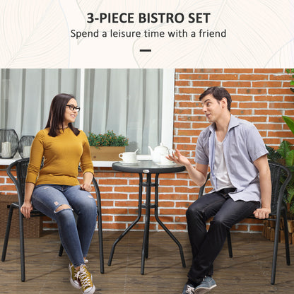 3 Pieces Garden Furniture Set with 2 Stackable Chairs, Black
