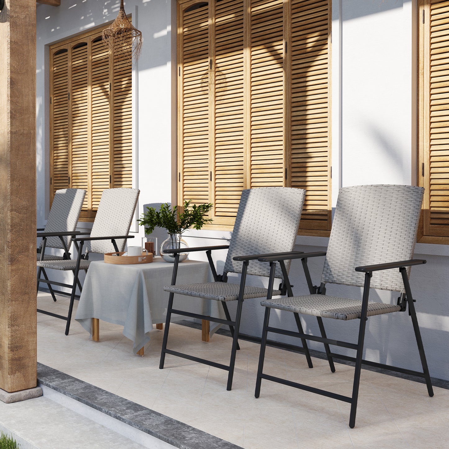 4pcs Rattan Chair Foldable Garden Furniture w/ Armrest Grey