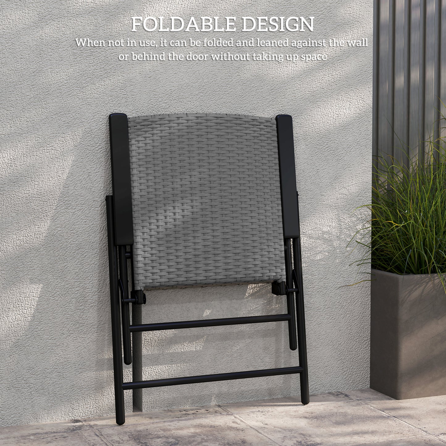 4pcs Rattan Chair Foldable Garden Furniture w/ Armrest Grey