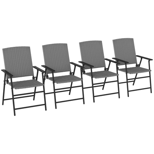 4pcs Rattan Chair Foldable Garden Furniture w/ Armrest Grey