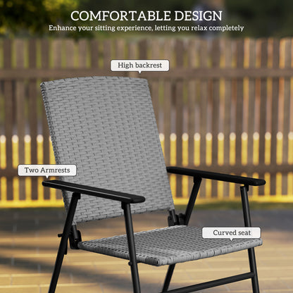 4pcs Rattan Chair Foldable Garden Furniture w/ Armrest Grey