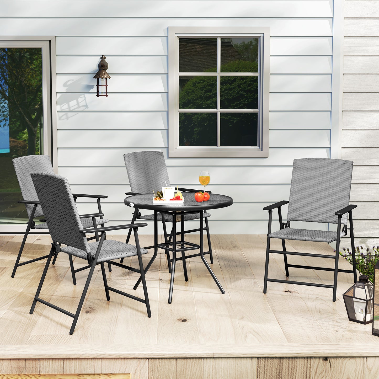 4pcs Rattan Chair Foldable Garden Furniture w/ Armrest Grey