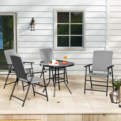4pcs Rattan Chair Foldable Garden Furniture w/ Armrest Grey