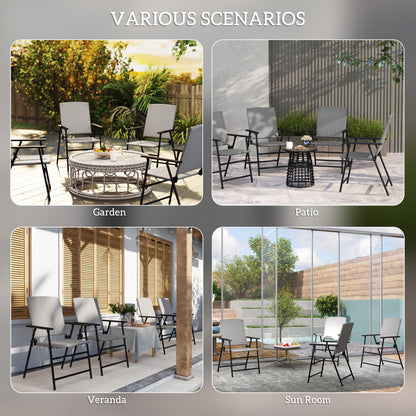4pcs Rattan Chair Foldable Garden Furniture w/ Armrest Grey