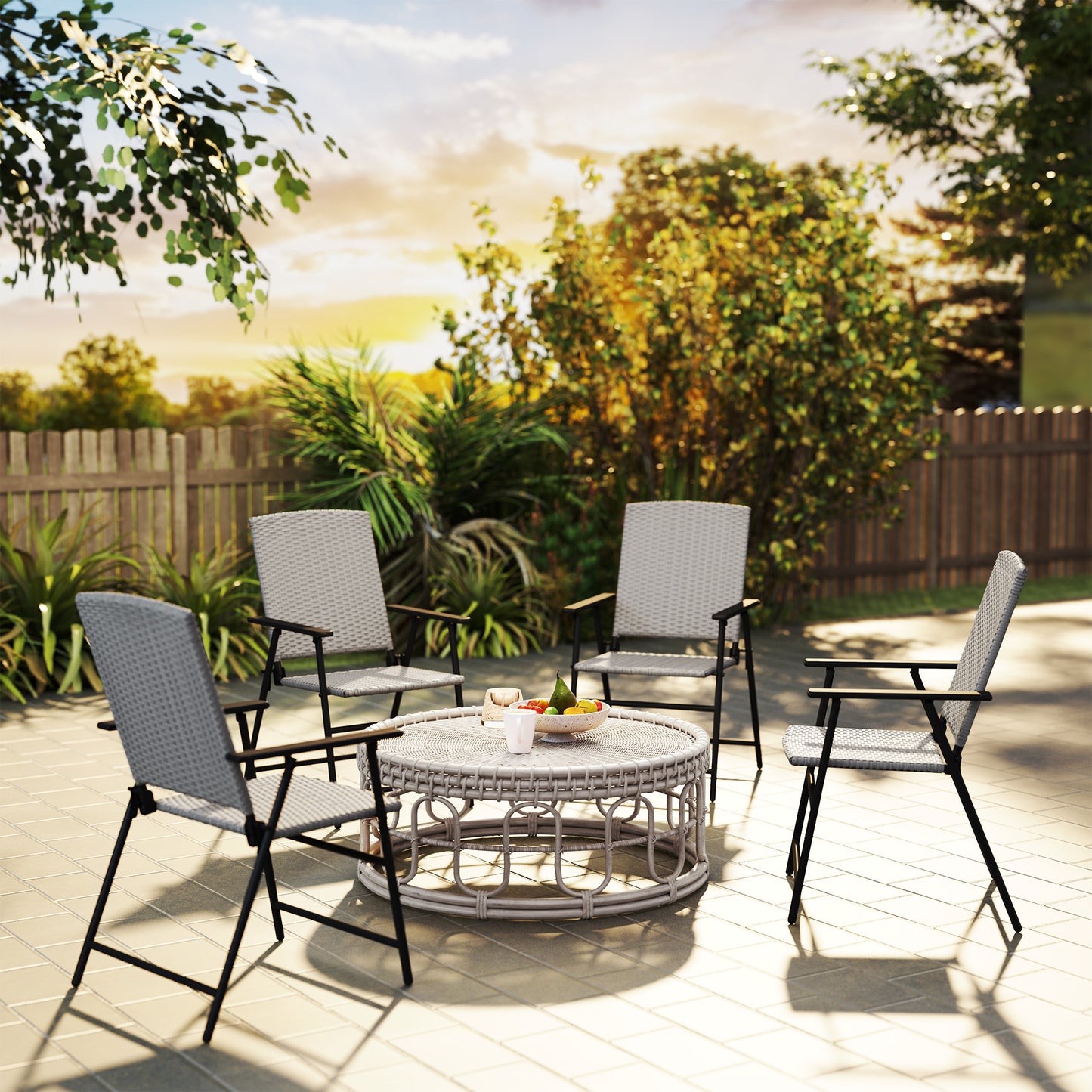 4pcs Rattan Chair Foldable Garden Furniture w/ Armrest Grey