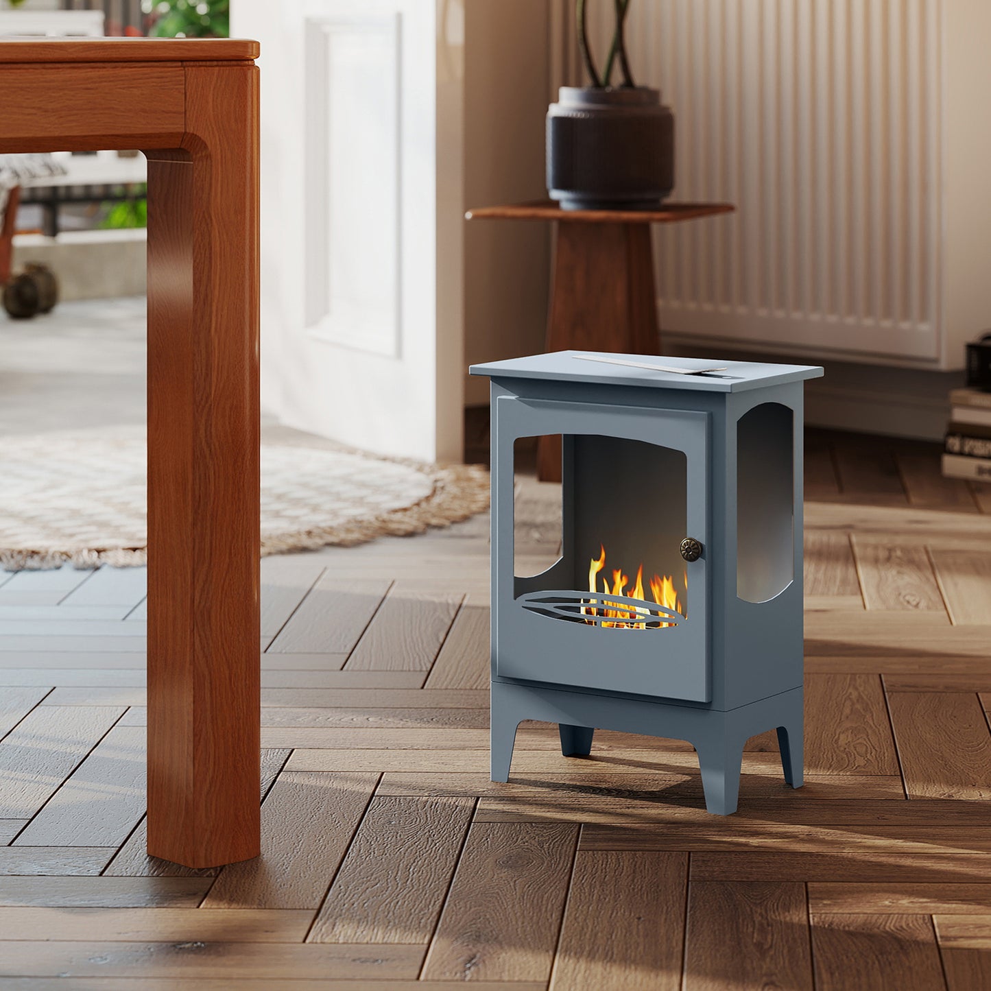 Freestanding Bioethanol Fireplace Ethanol Fireplace Stove, Grey