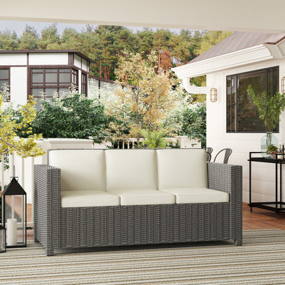 Rattan Wicker 3-seater Chair Patio Furniture w/ Cushion Cream