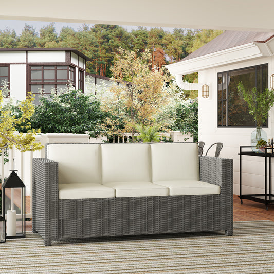 Rattan Wicker 3-seater Chair Patio Furniture w/ Cushion Cream