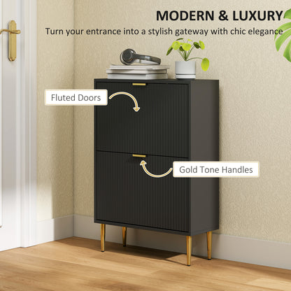 Slim Shoe Storage Cabinet with 2 Flip Drawers for Hallway, Black