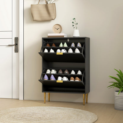Slim Shoe Storage Cabinet with 2 Flip Drawers for Hallway, Black