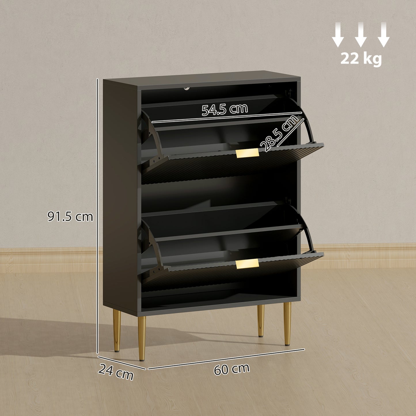 Slim Shoe Storage Cabinet with 2 Flip Drawers for Hallway, Black