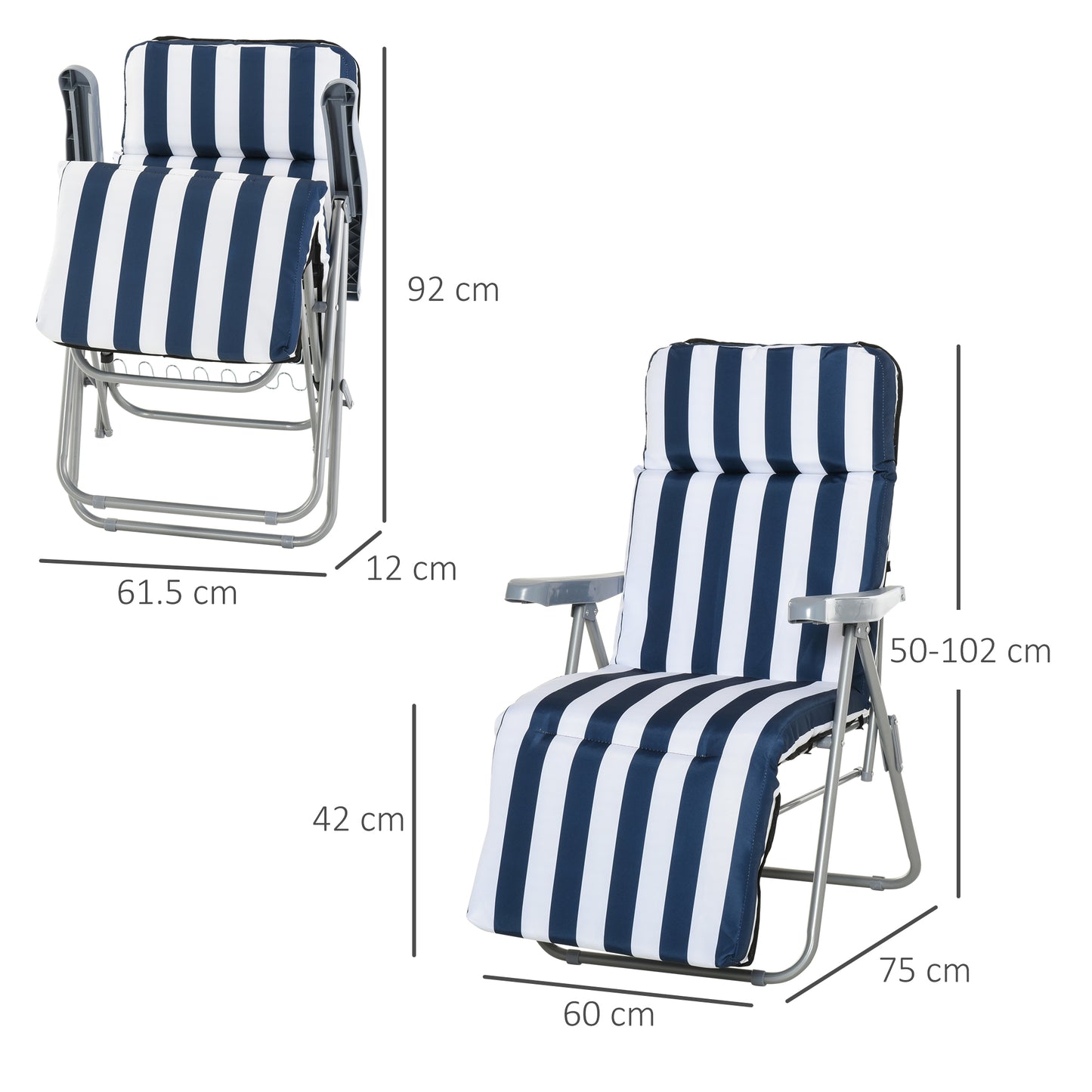 Set of 2 Garden Patio Outdoor Sun Reclining Loungers Folding Foldable Multi Position Relaxers Chairs with Cushions Fire Retardant Sponge