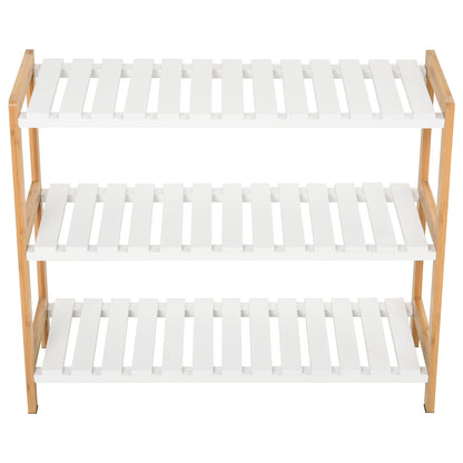 3-Tier Shoe Rack Wood Frame Slatted Shelves Spacious Open Hygienic Storage Home Hallway Furniture Family Guests 70L x 26W x 57.5H cm - Natural
