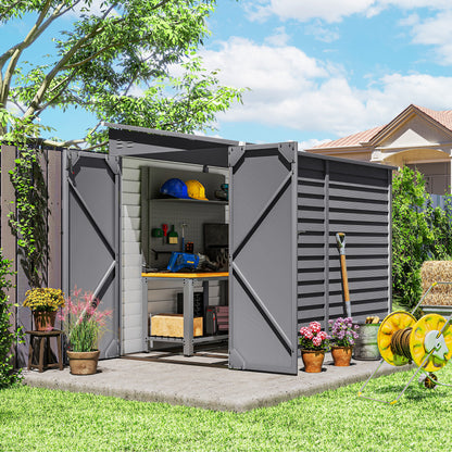 5 x 9ft Galvanised Metal Garden Shed with Foundation Kit, Grey