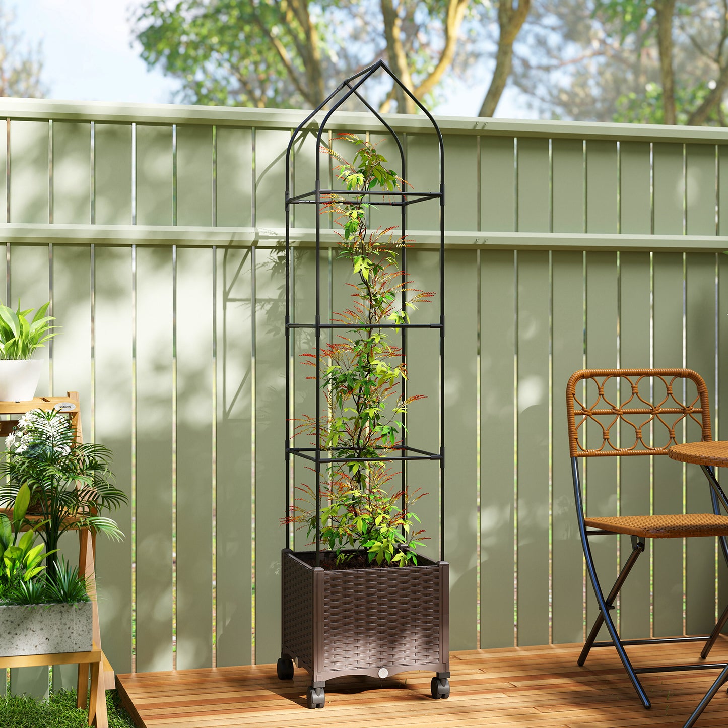 Raised Garden Bed Tomato Cage with Trellis, Drainage Holes, Brown