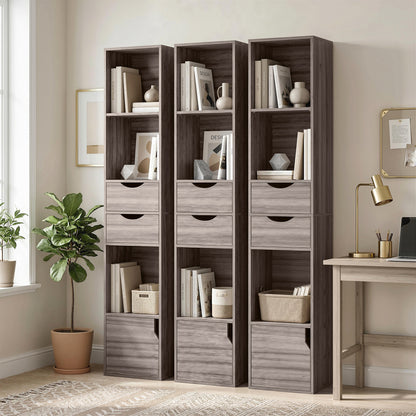 Bookcase with Drawers Adjustable Shelf 158 cm Grey