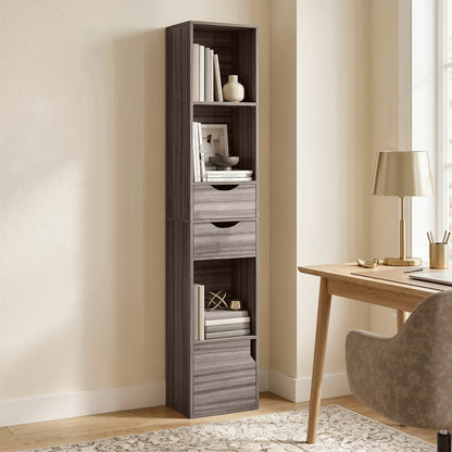Bookcase with Drawers Adjustable Shelf 158 cm Grey
