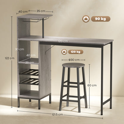3 Pieces Dining Room Set, 6-Tier Dining Table and Stools, Natural