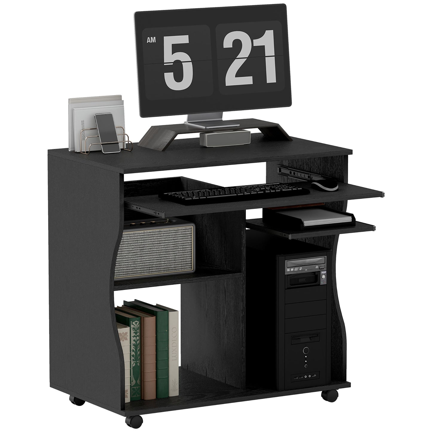 Computer Table Study Desk with Sliding Keyboard Tray, Black